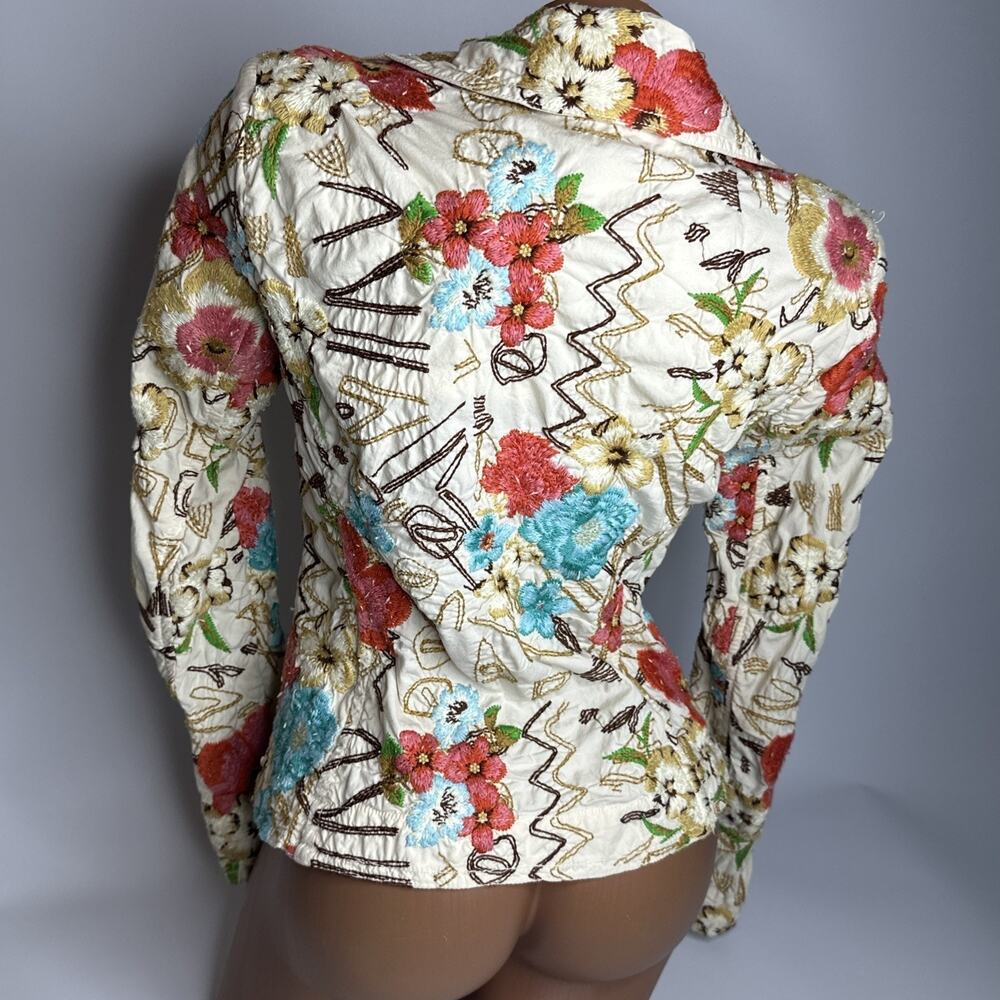 Johnny Was Womens Embroidered Button Up Jacket Small Cream Floral Bohemian Artsy - Picture 2 of 16